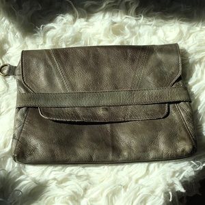Gray, genuine leather clutch NWOT